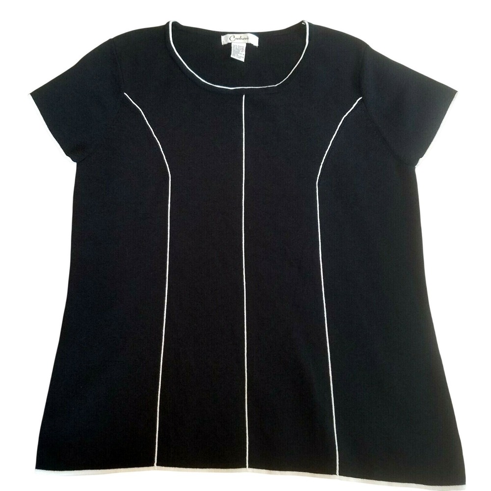 Carducci Black White Piped Short Sleeve Top Large Dark Academia Y2K Minimalist
